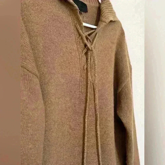 Nili Lotan Gloria Collared Lace Up Wool Sweater in Cognac brown Size Medium - Picture 7 of 10